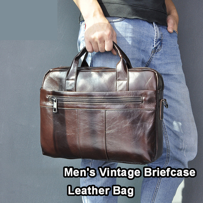 men leather briefcase large-capacity