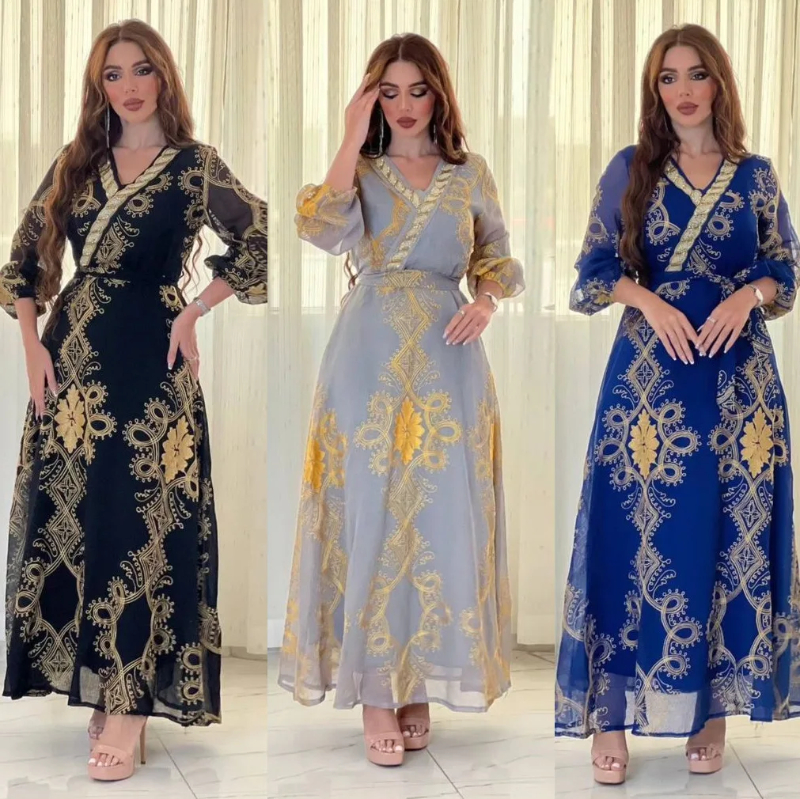 Jalamia Muslim Women Abaya Fashionable Dubai Saudi Arabia Diamond Mesh Embroidery Muslim Party Dress Long Sleeves