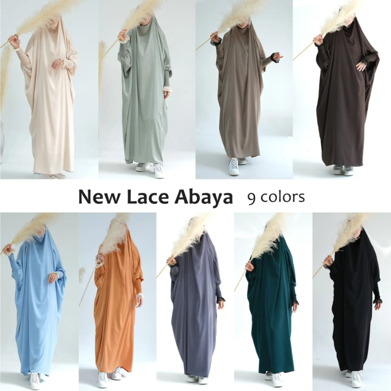 Muslim Long Khimar Dress Women Abaya Prayer Garment Lace Sleeve Ramadan One Piece Dresses Jubha Maxi Robe Caftan jilbab
