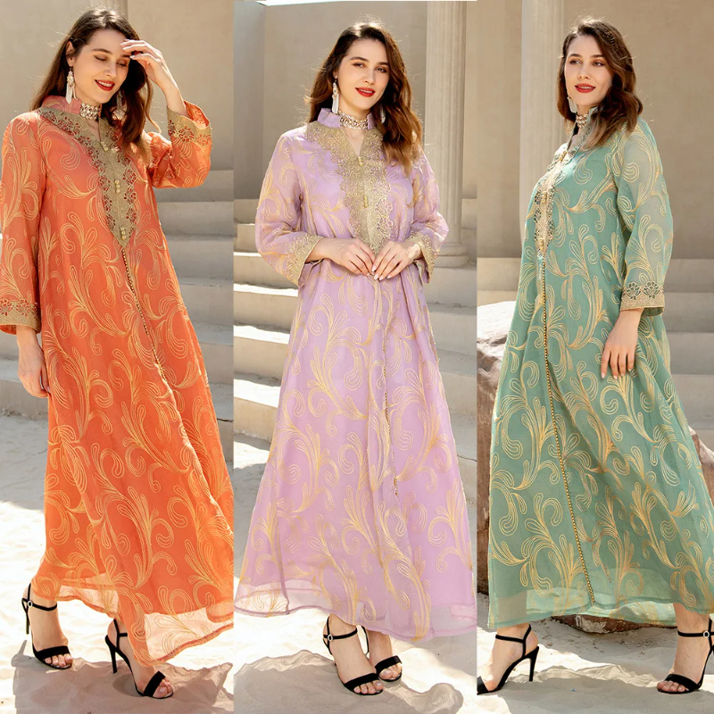 Muslim Abaya Dubai Eid Hooded Ramadan Spring and Summer Femme Long-sleeved Middle East Swing Dress for Women