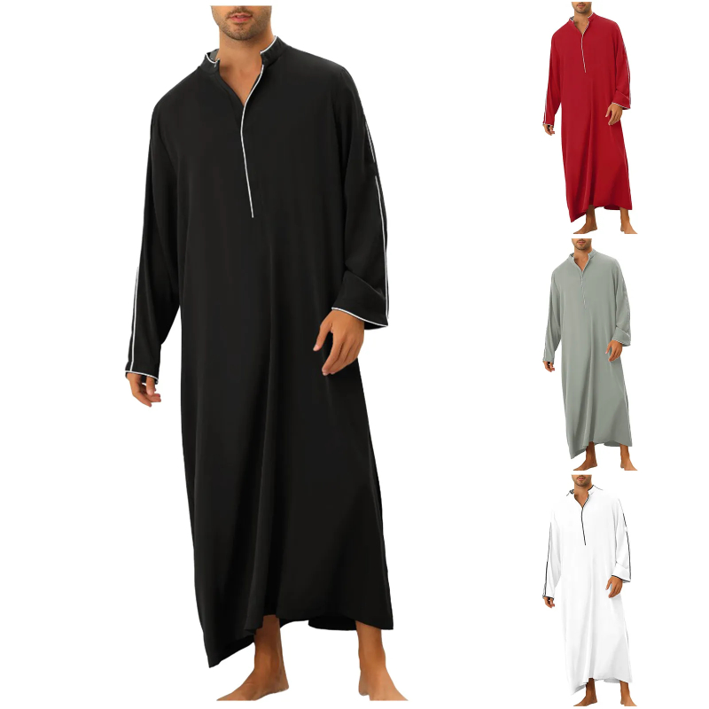 Islamic Clothing Men Length Long Sleeve Loose Muslim Men Saudi Arabia Pakistan Ethnic Clothing Pullover V-Neck Muslim Thobe