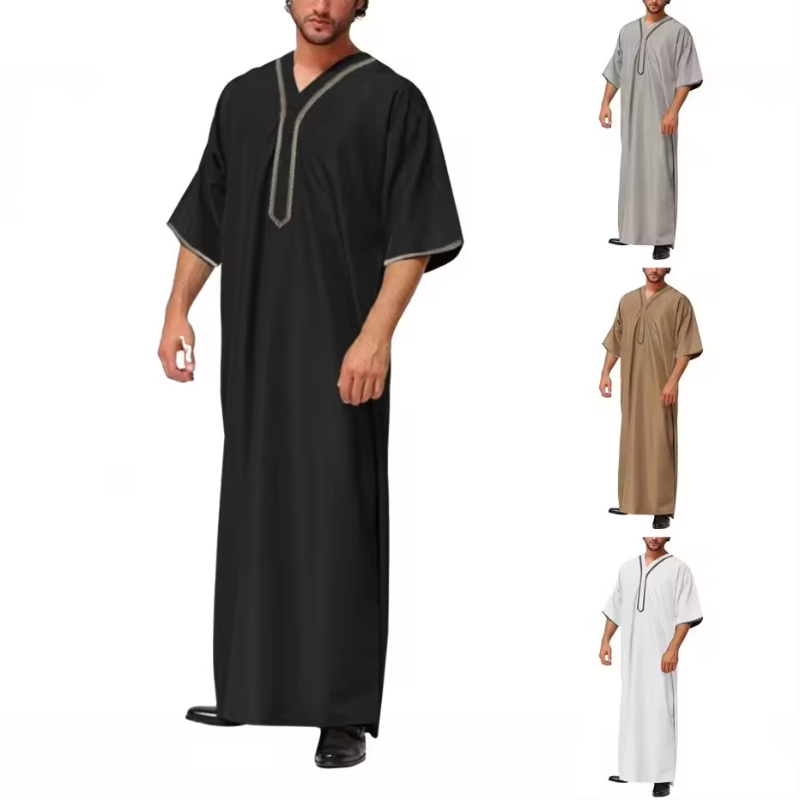 Islamic Ethnic Clothing Loose Robe Button-down Shirt Thobe Bmwt Arab Dubai Abaya Robe Ramadan Men Cotton