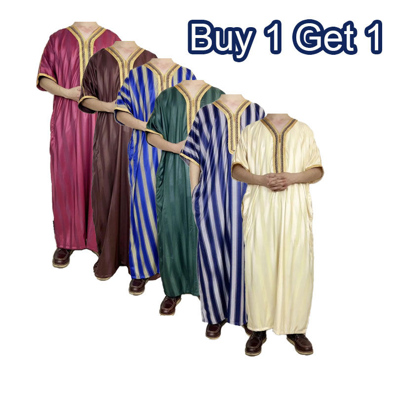 Men Muslim Kurta Jubah Arab Islamic Clothing Robe Embroidered Caftan Moroccan Style Men'S Thobe