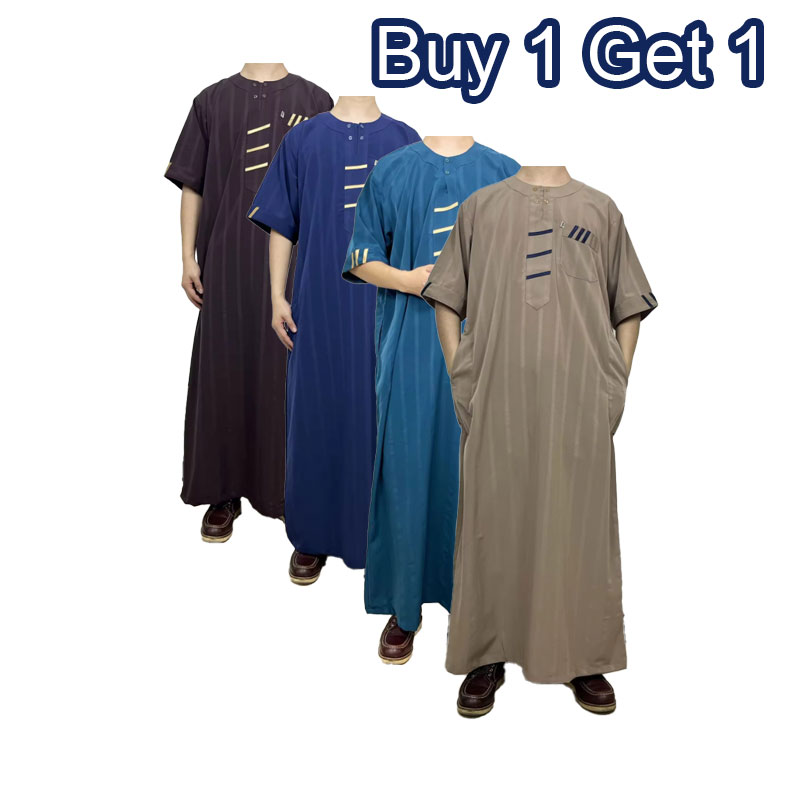  Islamic Men Clothing Kurta Embroidery Pajama Men'S Jubba Moroccan Short Sleeve Thobe