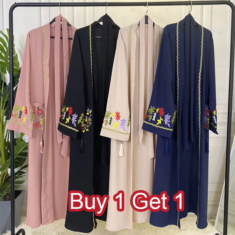 Nida's New Embroidered Abaya in Dubai Plus Size Islamic Fashion Kimono Front Open Polyester Muslim Wear for Adults