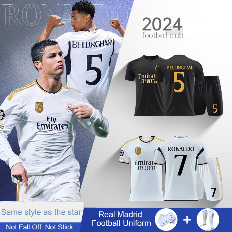 Real Madrid football uniform suit men's custom children's sportswear Ronaldo jersey home and away training team uniform for women